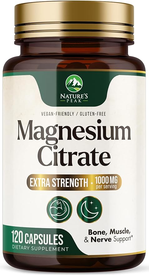 Magnesium Citrate Extra Strength 1000 mg - High Absorption Magnesium Supplement for Muscle, Bone, Nerve & Heart Health Support, Magnesio Vitamin Pills, Non-GMO, Nature's Premium Formula - 120 Capsules