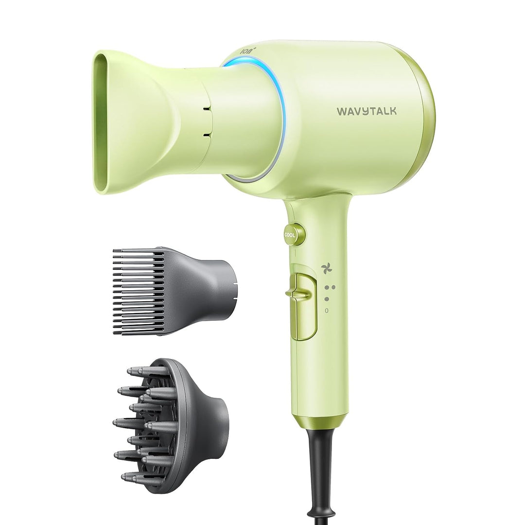 Wavytalk 1875W Ionic Hair Dryer | Diffuser & Comb for Curly Hair | Green