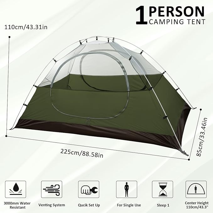 Bessport Camping Tent 1/2 Person Tent Waterproof Two Doors Backpacking Tent Easy Setup Lightweight for Outdoor, Hiking Mountaineering Travel