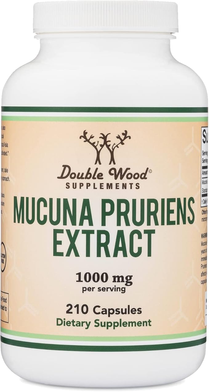 Mucuna Pruriens Extract Capsules - Dopamine Boosting Supplement - 210 Count, 1,000mg Per Serving, 20% (from Velvet Bean) (for Mood and Motivation Support) Third Party Tested by Double Wood