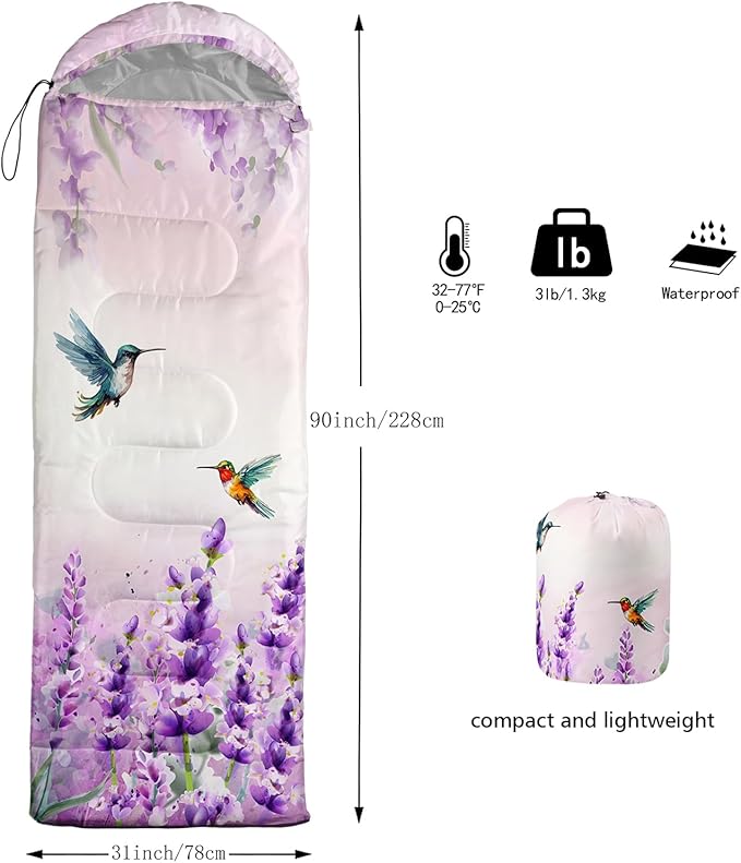 AILONEN Kids Floral Cat Camping Sleeping Bags,Lightweight & Waterproof,3 Season Warm & Cool Weather,Kawaii Kitten Sleeping Bags for Girls Adults,Travelling,Outdoors