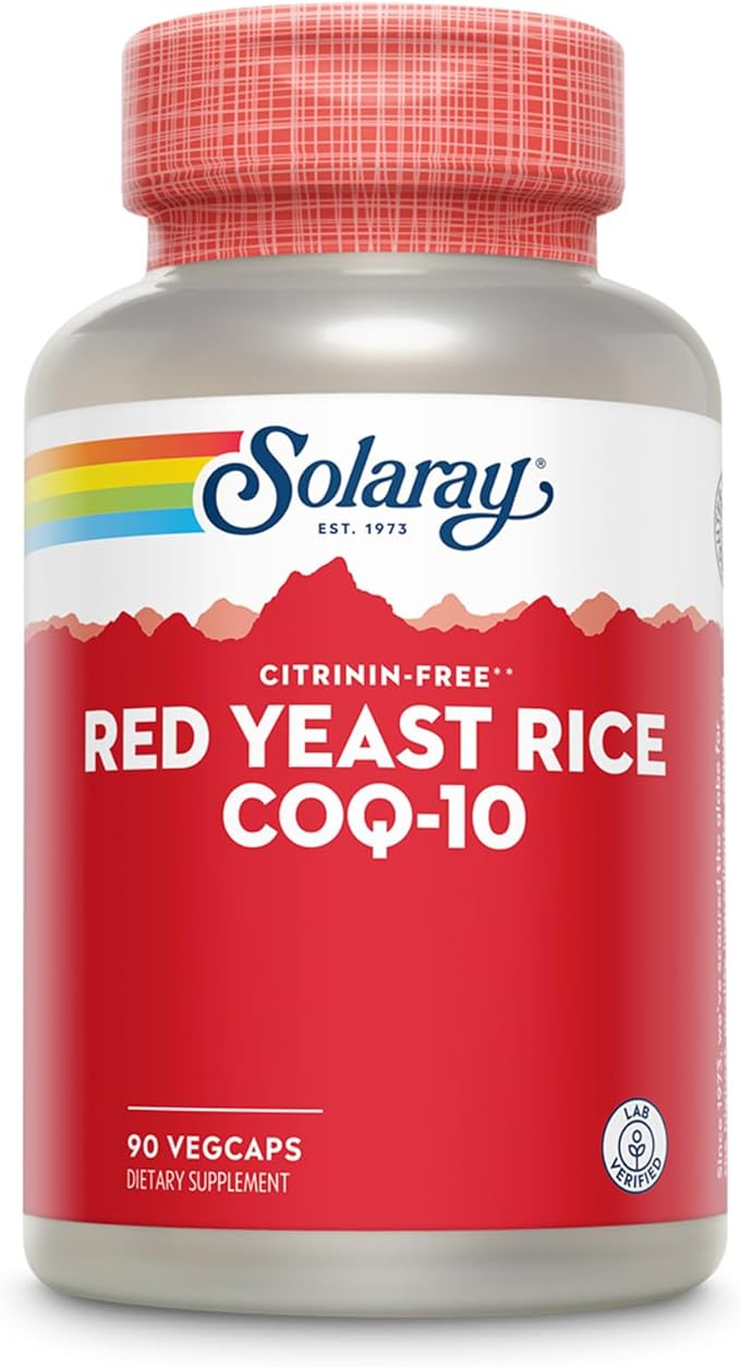 SOLARAY Red Yeast Rice with CoQ10 and Niacin (Vitamin B3) - Non-Irradiated Red Yeast Rice Plus CoEnzyme Q10 - Citrinin Free - 60-Day Guarantee, Lab Verified, 90 Servings, 90 VegCaps