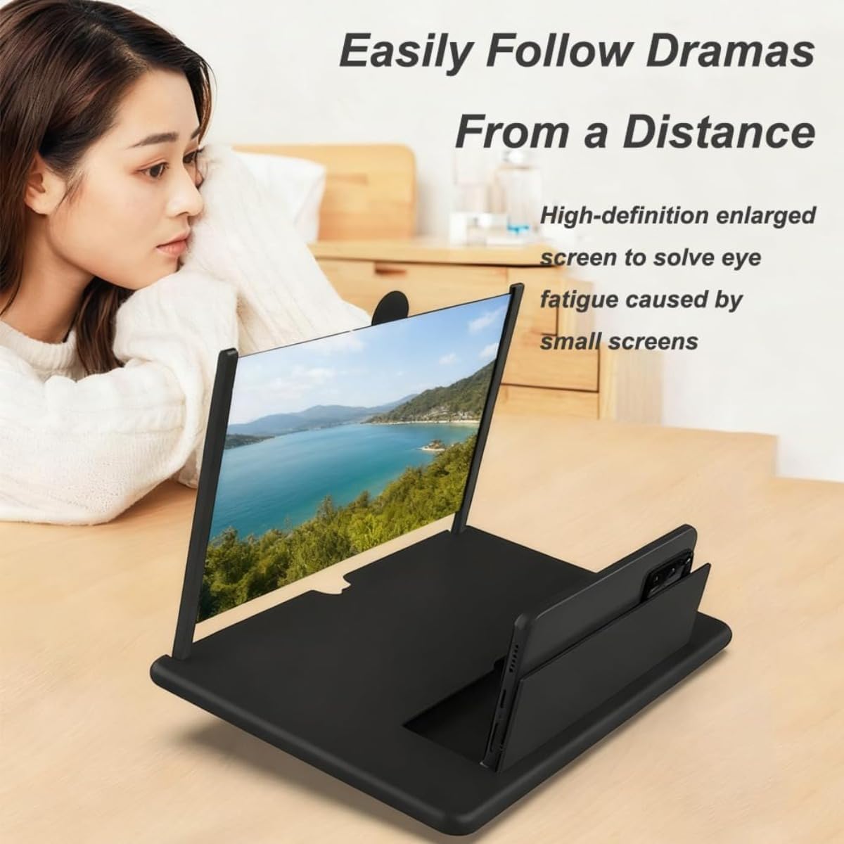 2026 Screen Magnifier Newest Version,3D Pull-Out HD Screen Phone Projector,Foldable Phone Stand with Phones Magnifier Screen,for Watching Football, Rugby, Basketball Match,for All Ages (White, 16IN)