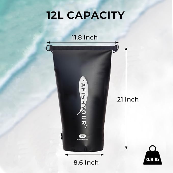 Waterproof Floating Dry Bag for Men Women - 12L Roll Top Sack Keeps Gear Dry with Shoulder Strap for Kayaking, Rafting, Boating, Swimming, Camping, Hiking, Beach, Fishing (Black)