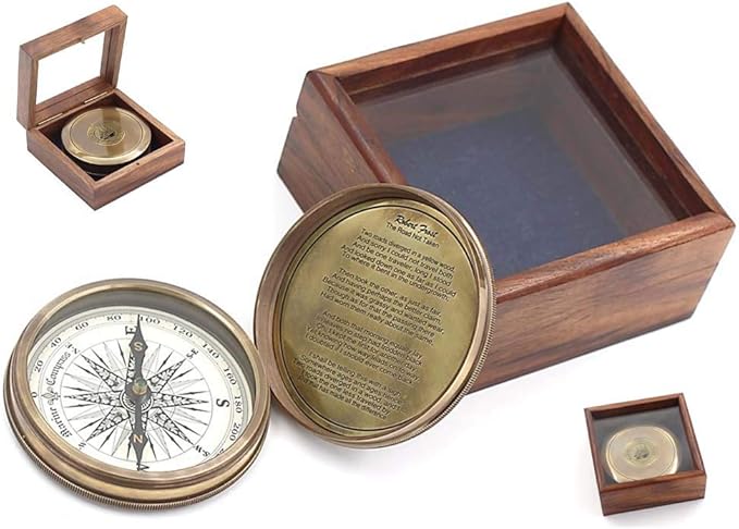 RII Brass Compass Engraved with Poet Quotes - Graduation & Birthday Gifts for Men & Boys, Father to Son, Husband Gift