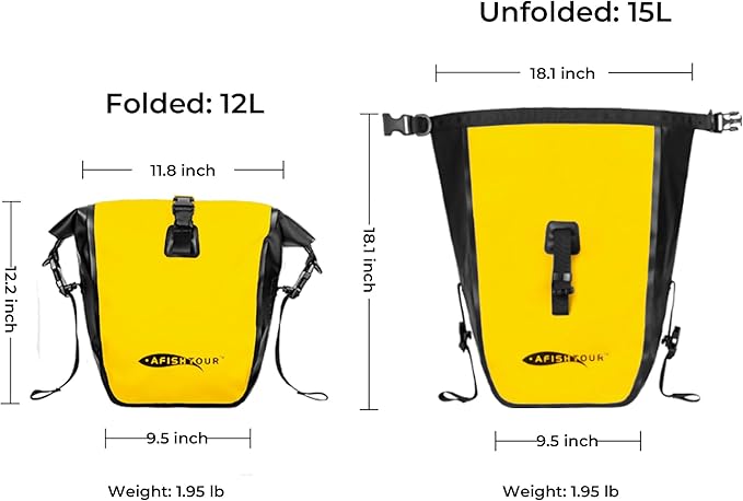 Waterproof Bike Pannier - 15L Saddle Bag for Bicycle Rear Rack - Bike Bag for Grocery, Laptop (Yellow,1 PCS)