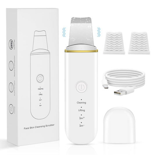 ACWOO Skin Scrubber, Ultrasonic Skin Spatula Blackhead Remover Pore Cleaner with 4 Modes, USB Rechargeabl Comedones Extractor, Skin Care Tools for Facial Deep Cleansing - 2 Silicone Covers Included