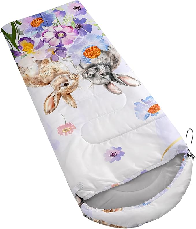 AILONEN Kids Floral Cat Camping Sleeping Bags,Lightweight & Waterproof,3 Season Warm & Cool Weather,Kawaii Kitten Sleeping Bags for Girls Adults,Travelling,Outdoors