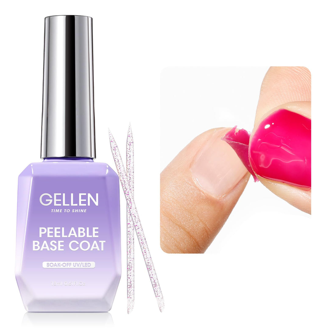 Gellen Peel Off Base Coat, 18ml Peelable Gel Base Coat for Gel Nail Polish, UV LED Lamp Needed Base Coat Nail Polish without Soaking for Take off Nail Practice Beginners