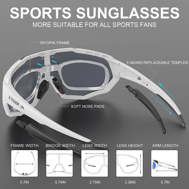 X-TIGER Polarized Sports Sunglasses with 3 Interchangeable Lenses,Mens Womens Cycling Glasses,Baseball Running Fishing Golf Driving Sunglasses