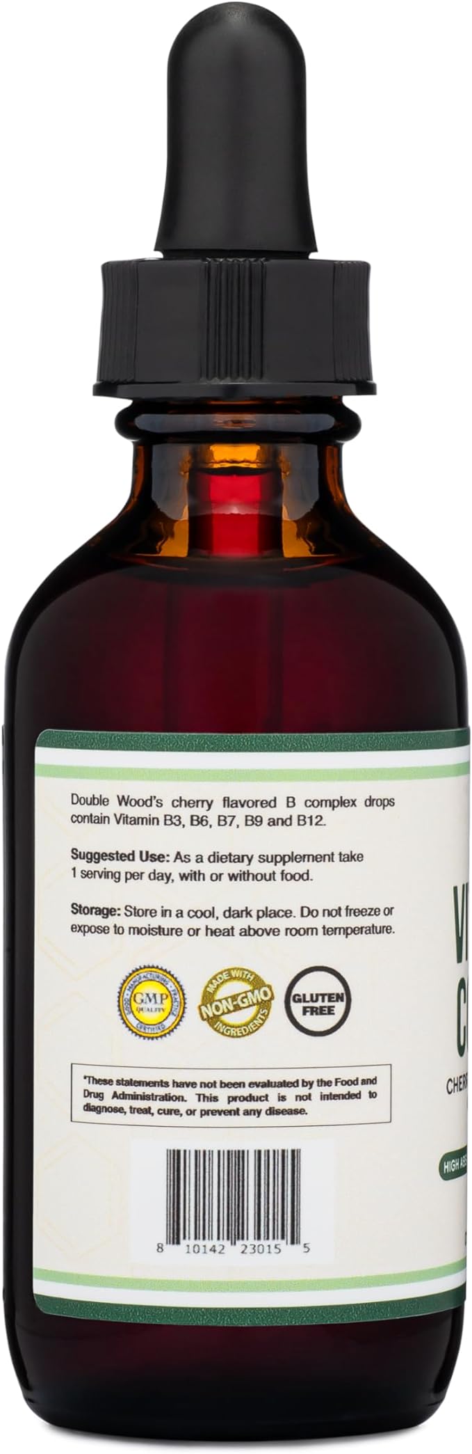 Double Wood Supplements Liquid Vitamin B Complex - 2 Month Supply - Max Absorption - B3, B6, B7 (Biotin), B9, and Vitamin B12 - Cherry Flavor - 2 FL OZ