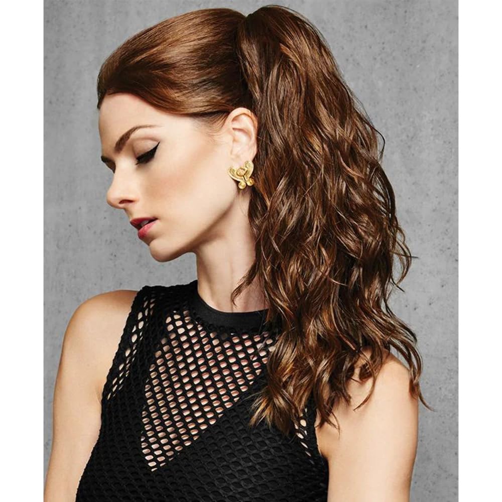 Hairdo 18'' Simply Curly Ponytail Color R14/25 Honey Ginger Hairpieces Claw Clip Pony Tru2Life Heat Friendly Beach Waves Synthet