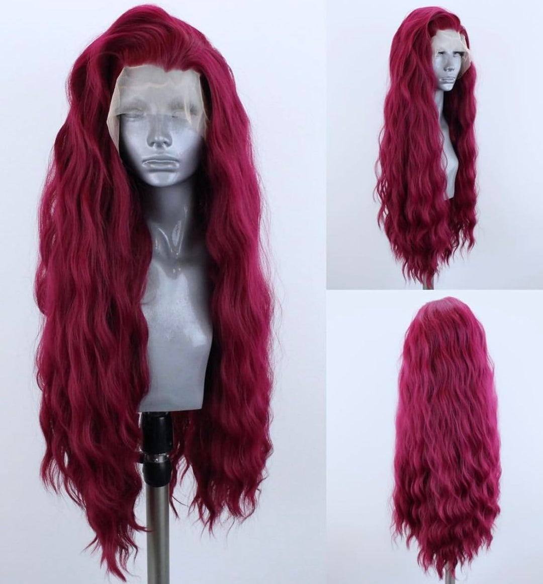 WXHWCX Wine Red Synthetic Lace Front Wigs Free Part Loose Wave Heat Resistant Natural Hairline Fiber Hair Glueless Lace Wigs for Women Cosplay Wig