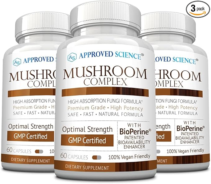 Approved Science Mushroom Complex - Support The Immune System and Cognitive Function - with Lion’s Mane, Chaga, Reishi, Turkey Tail, Shiitake, Oyster, and More - 120 Capsules - Vegan