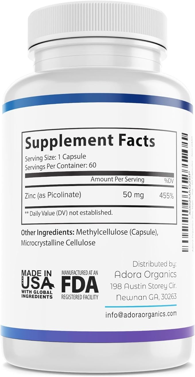 Zinc High Potency, No GMO, Vitamins for Good Skin, Immune Support Supplement & Antioxidant, Vegan, 50mg Per Servings, 60 Capsules, Unflavoured