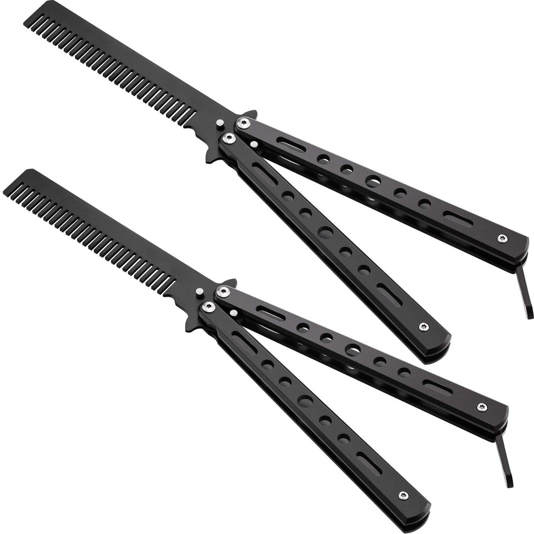 2 Pieces Combs Stainless Steel Folding Practice Combs Hair Styling Tools For Sport Outdoor Use (Black)