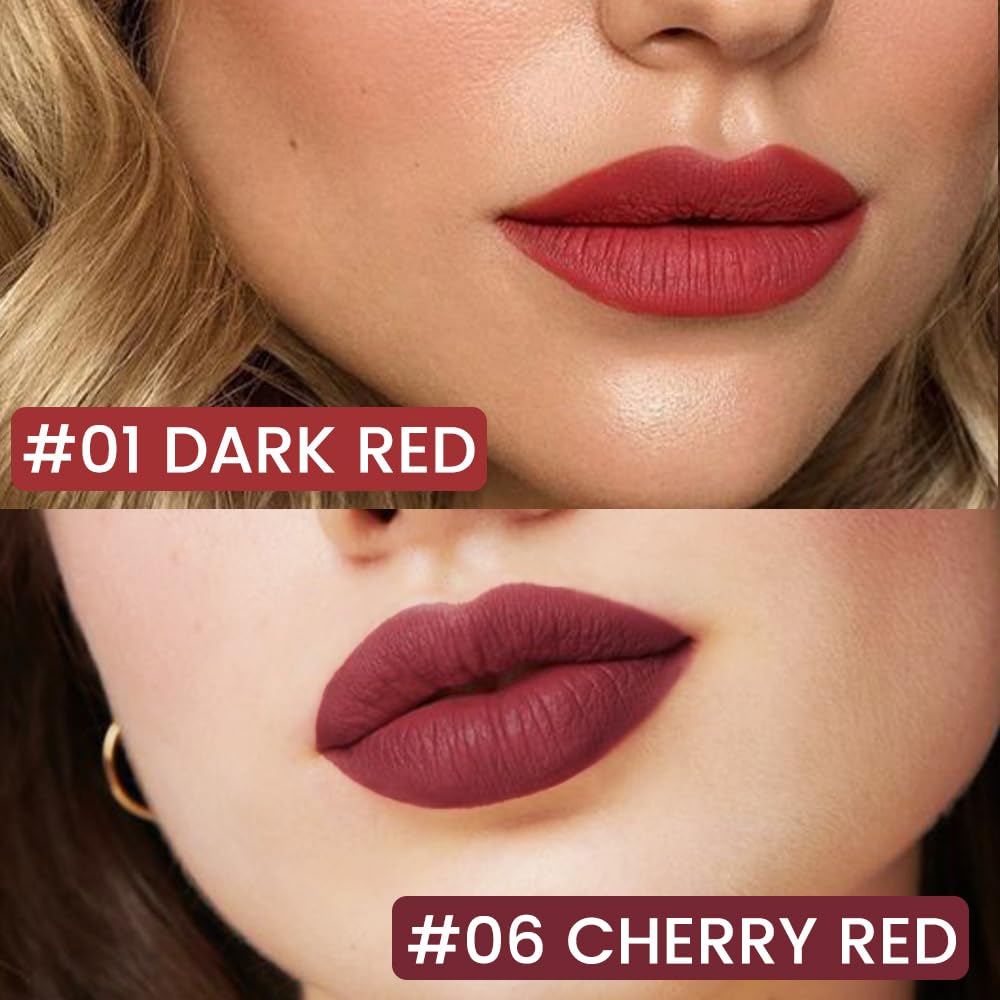 Kaely 2Pcs Dark Red Longwear Liquid Lip Liner Waterproof, 24 Hour Long Lasting Lip Liner Stain Peel Off Marker Pen, 2-in-1 Matte Semi Permanent Lipliner & Lipstick, Vegan & Cruelty-Free, 01+06