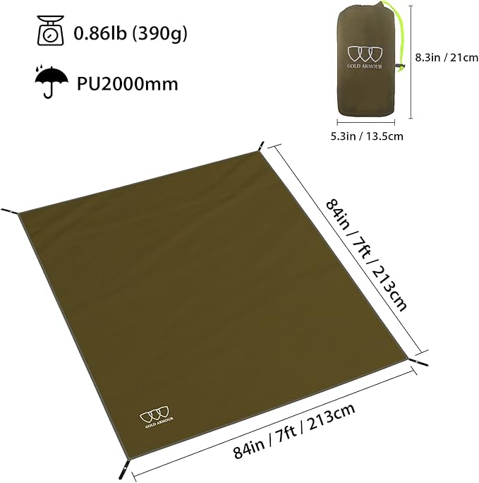 Gold Armour Tent Footprint, Camping Tarp Waterproof Ultralight - 84x60in | 84x84in | 84x96in | 82x106in | 120x108in | 120x120in | 120x144in Floor and Ground Tarps for Camping (OD Green 84x84in)