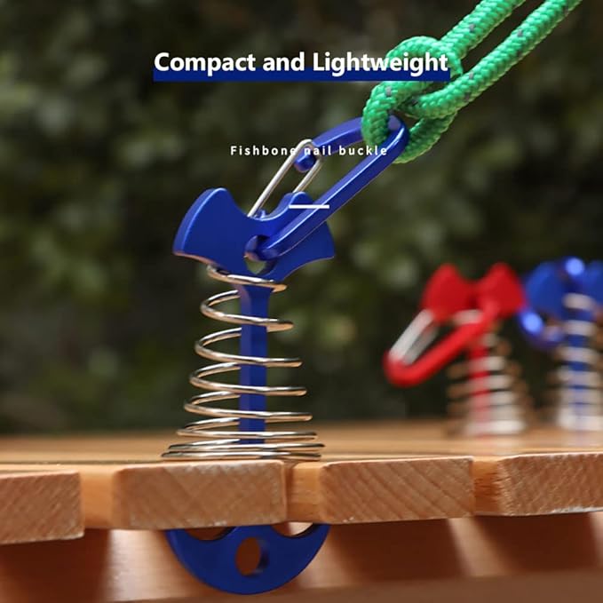 6Pcs Fishbone Deck Anchor Pegs with D Carabiners, Aluminium Deck Tent Stakes with Spring Buckle Aluminium Deck Windproof Tent Stakes for Outdoor Camping Hiking