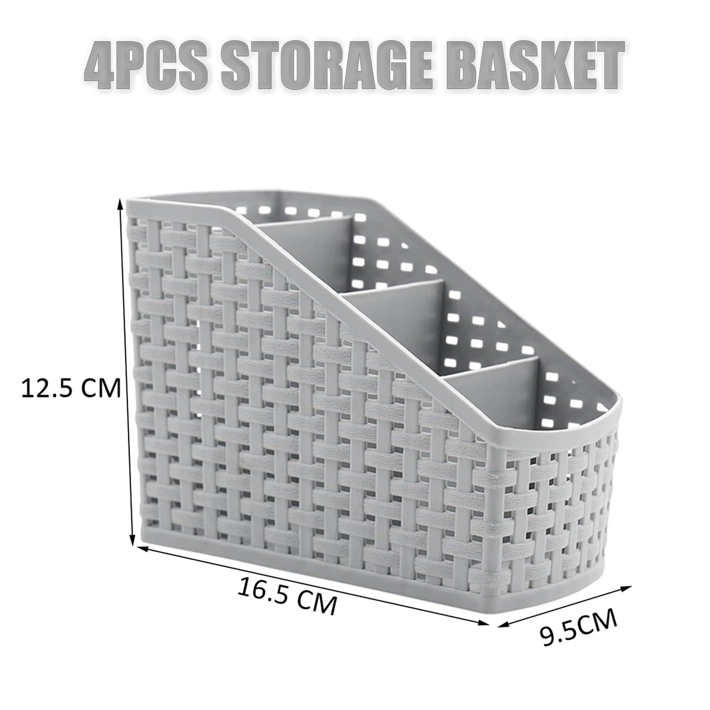 Cobenga 4 Pack Divided Storage Baskets, Grey Cosmetic Box Organiser, Desktop 4 Grid Sub-grid Storage Case, Multi-function Slim Grid Organiser Case For Bathroom Countertop Office Bedroom Home