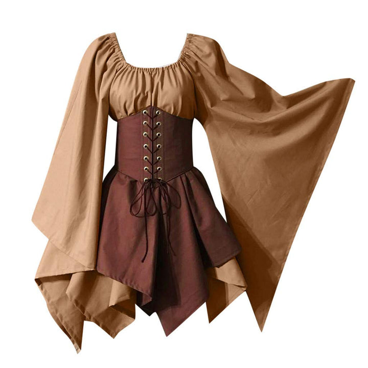 KEGIRLOM Overstock Items Clearance All Women's Medieval Renaissance Dress Costume Flare Sleeve Corset Skirt Overskirt Elven Archer Irish Over Gown 2pcs Set,Masquerade Dresses for Women