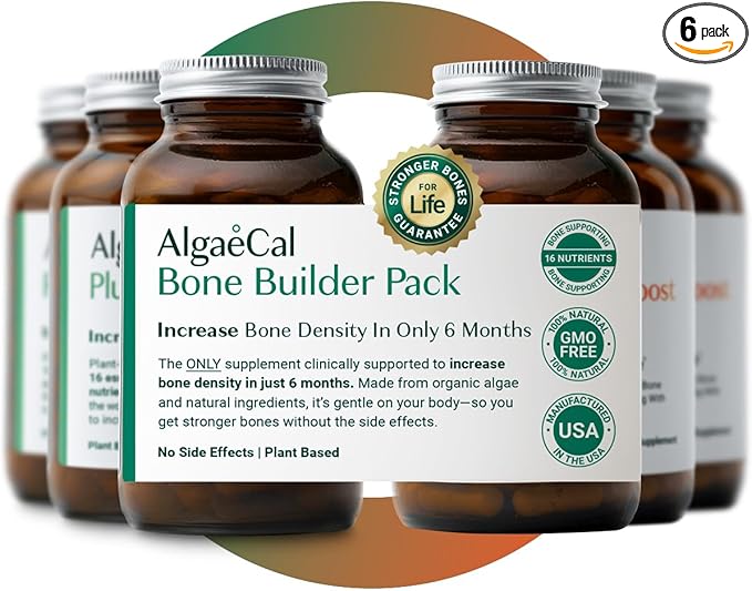 ALGAECAL - Bone Builder Pack for Bone Density, Clinically Supported Plant Based Calcium Supplements & Strontium, Vitamins K2, D3, Magnesium & 16 Minerals, 3-Month Supply, Made in USA