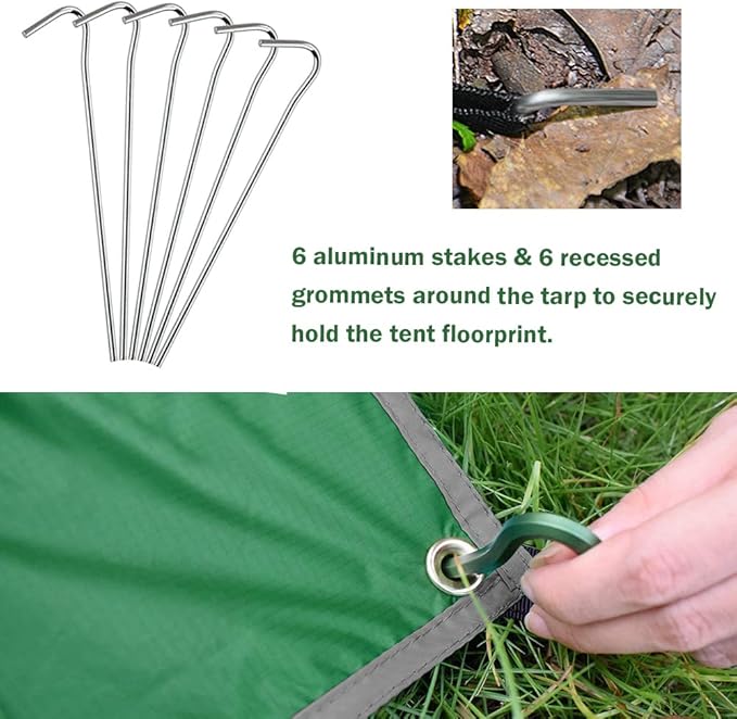 ayamaya Tent Footprint, PU 3000 Waterproof Tent Ground Cloth Large Size for 2-8 Person Family Camping Tents Ground Sheet Mat with 6 Tent Stakes for Camping Hiking Picnic - 13x9FT /8x7FT /6x7FT /5x7FT