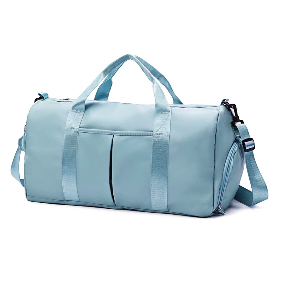 ZGWJ Sports Gym Bag with Wet Pocket & Shoes Compartment, Waterproof Shoulder Weekender Bag for Women and Men Swim Sports Travel Gym Bag Lightweight and easy Carry on Light Blue