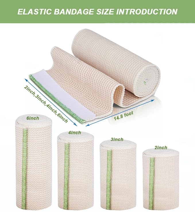 6 Pack Elastic Bandage Wrap, 3" Wide Compression Roll, Latex Free, 15' Stretched Length, Compression Leg Wraps, First Aid Kit