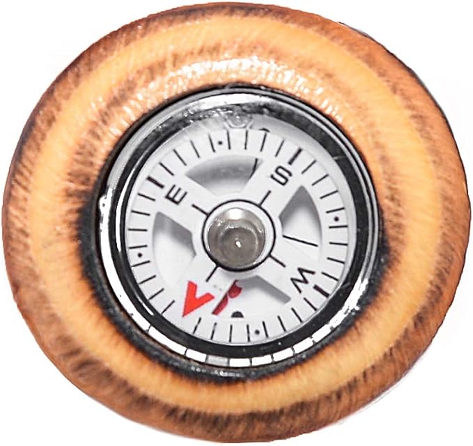 3pc Detachable Fir Wood Walking Stick for Hiking with Compass 55 Inches - with Animal Carving - Soft Hand Strap - Rubber Tip Cover