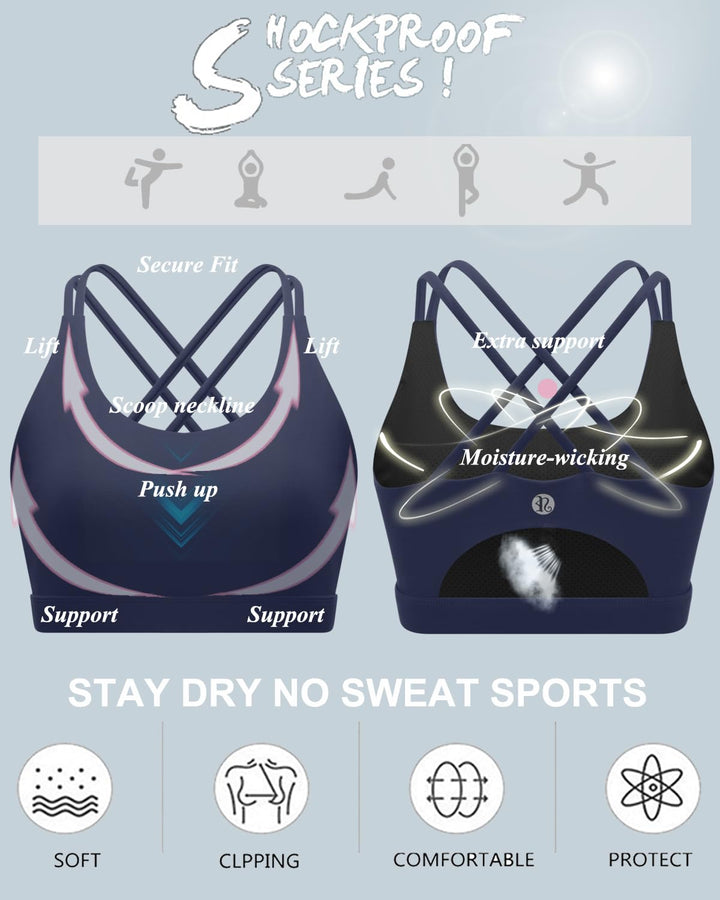 Sports Bras for Women,Padded Blue Sports Bra Tank Top Sexy Crisscross Back High Impact Longline Workout Yoga Bra(WX2354Navy Blue,XS)