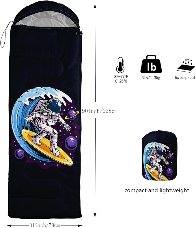 AILONEN Boys Sports Camping Sleeping Bags,Lightweight & Waterproof,3 Season Warm & Cool Weather,Black Player Basketball Sleeping Bags for Kids Adults,Travelling,Outdoors