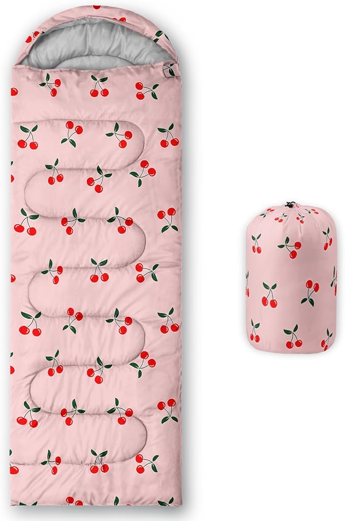 AILONEN Kids Floral Cat Camping Sleeping Bags,Lightweight & Waterproof,3 Season Warm & Cool Weather,Kawaii Kitten Sleeping Bags for Girls Adults,Travelling,Outdoors