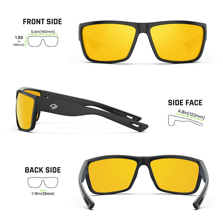 TOREGE Polarized Sunglasses Women Men for Night Driving Sun Glasses Sports Baseball Cycling Running Fishing TR26 (Black Frame & Night Lens)