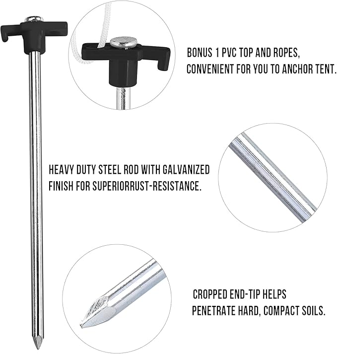 ABCCANOPY Tent Stakes 16" Camping Tent Stakes, 10pc-Pack (Black)