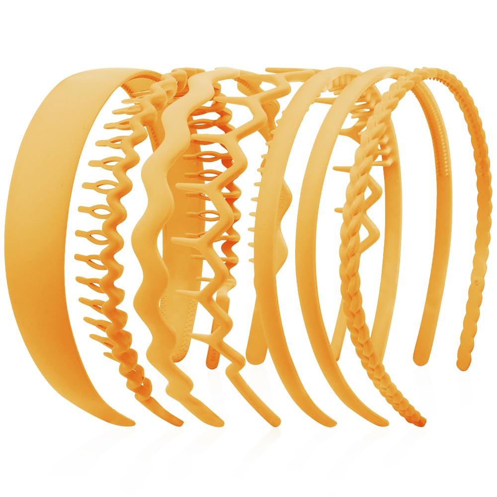 AHONEY 7 Pack Yellow Headbands for Women Girls Headbands with Teeth Non Slip Hairbands for Women's Hair Accessories Comb Headband Diademas Para Mujer (Yellow)