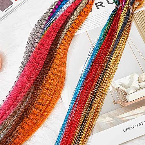 1440 Strands Hair Tinsel Kit with Tools Glitter Hair Extension Tinsel 26 Pieces 13 Colors Feather Hair Extensions Heat Resistant Synthetic Hair with 200 Micro Ring Beads for Women Cosplay Party Supply