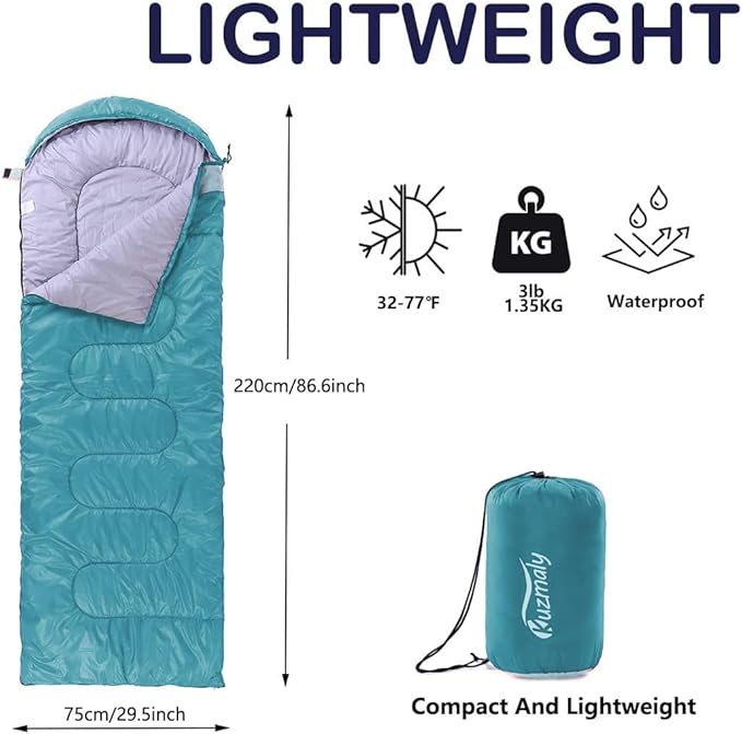 Camping Sleeping Bag 3 Seasons Lightweight &Waterproof with Compression Sack Camping Sleeping Bag Indoor & Outdoor for Adults & Kids