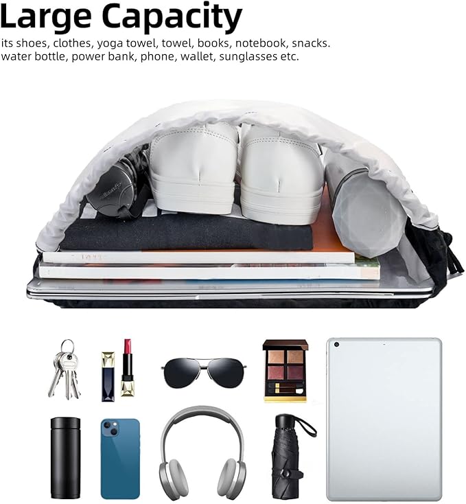 Drawstring Bags Initial Drawstring Backpack Sackpack Black Draw String Cinch Bags for Sports, Gym, Travel, Swimming, Beach, Camping, Rainbow Letter P