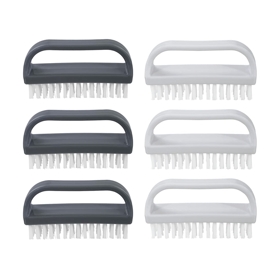 Superio Stiff Nail Brush Cleaner with Handle 6 Pack, Durable Scrub Brush, Clean Toes, Fingernails- Hand Scrubber- All-Purpose Cleaning Brush for Home, Kitchen, Work- Stiff Bristles (Black and White)