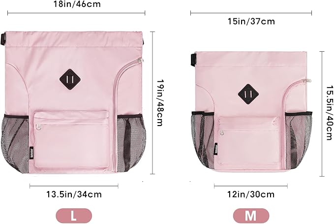 WANDF Drawstring Backpack Sports Gym Bag with Shoes Compartment, Water-Resistant String Backpack Cinch for Women Men (Large,Pink)