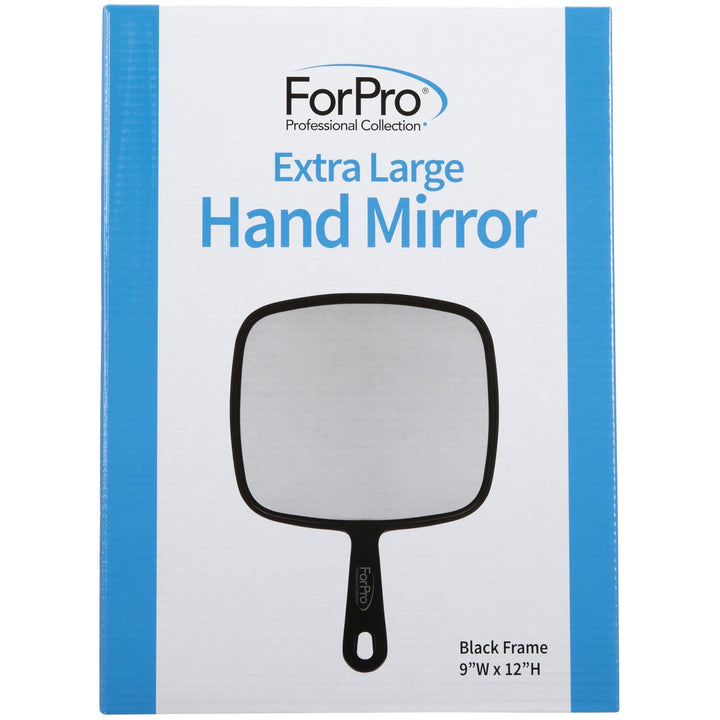 ForPro Professional Collection Extra Large Hand Mirror with Handle, 9" W x 12" L, Multi-Purpose Handheld Mirror with Distortion-Free Reflection, Black