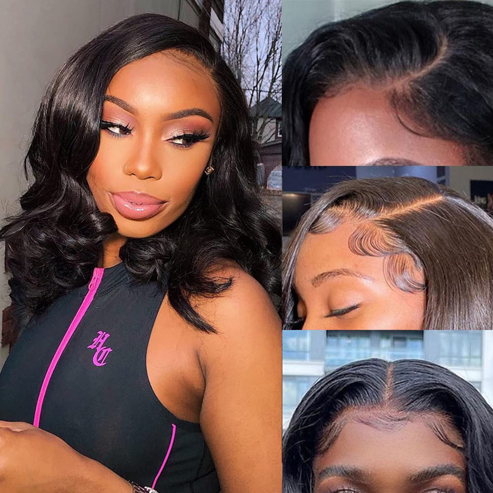 Dunmud Bob Wig Human Hair Lace Front 4X4 Bob Wigs Human Hair For Black Women Body Wave Lace Closure Wigs Lace Short Bob Wigs Pre