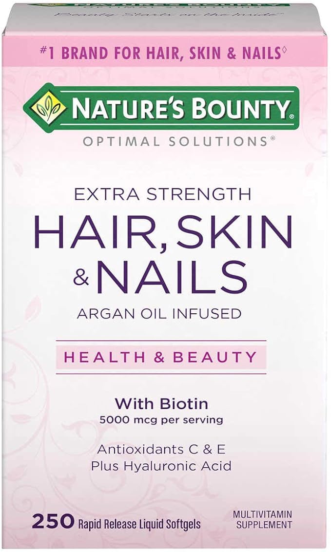 Nature's Bounty Hair Skin and Nails 5000 mcg of Biotin - 250 Coated Tablets Regular & Extra Strength (Extra Strength, Two Bottles each of 250 Softgels)