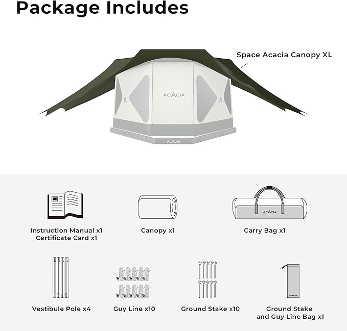 ACACIA Canopy XL for Space Acacia Camping System, PU2000 Waterproof Camping Tarp for 4 Season Camping, UPF50+ Sunproof Tent Tarp with 4 Telescoping Poles, Carry Bag, Summer Night