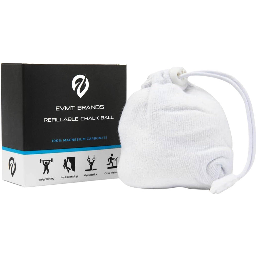 EVMT Brands Gym Chalk Ball - Refillable Cotton: Mess-Free Chalk Ball for Weightlifting, Gymnastics, Rock Climbing, Dancing. Sweat-Resistant and Long Lasting. Package May Vary.