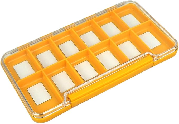 Aventik Waterproof Fly Fishing Boxes Supper Slim Transparent Plastic Easy Grip Foams Multi Magnetic Compartments Fishing Tackle Storage Trags 7.36"X4.02"X0.63"(Orange-H046L12C)
