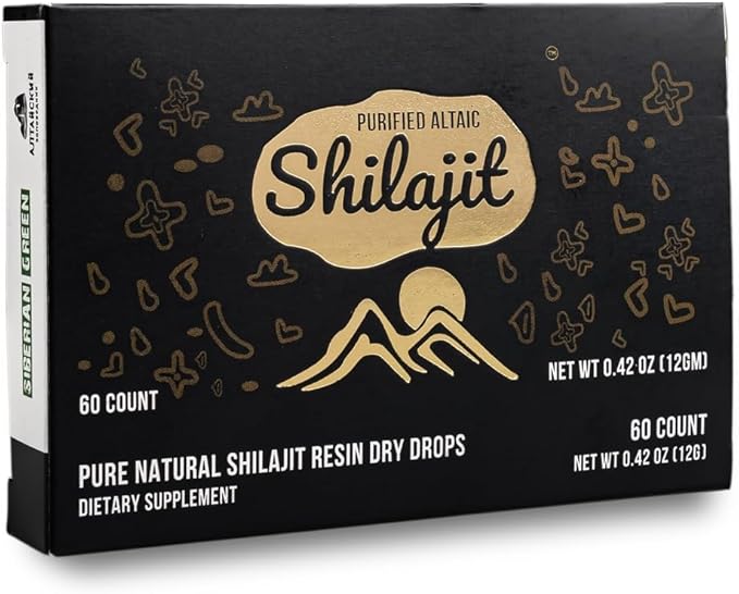 Premium Pure Shilajit Dry Drops Altai Golden Mountains - 60 Count (200 mg) Authentic Safety & Quality Certificate - US Lab Tested Fulvic Acid