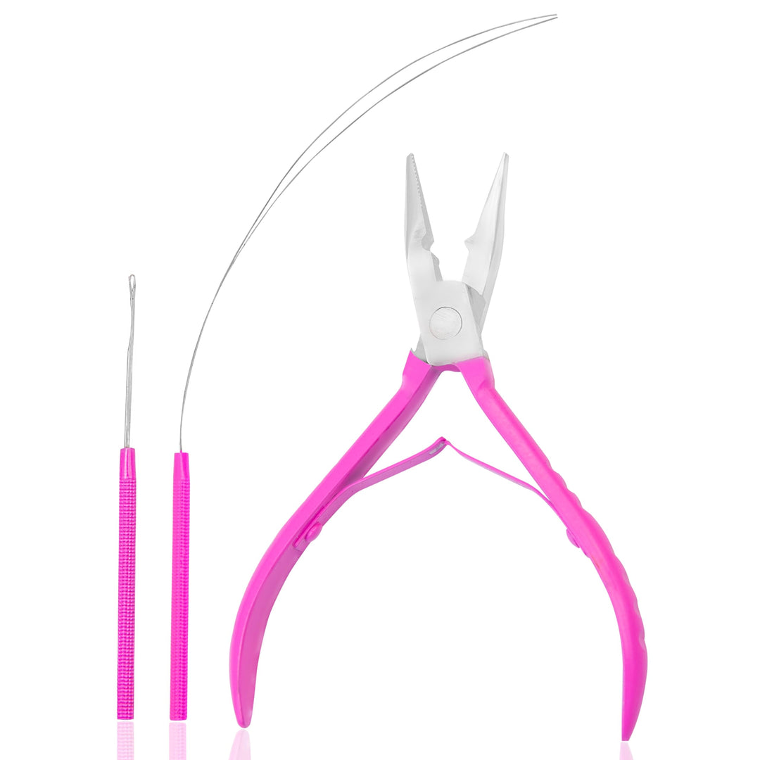 SIVOTE Professional Micro Bead Hair Extensions Tool Kit Pink - Stainless Steel Pliers, Pulling Hook, and Beads Device
