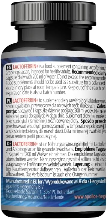 APOLLO'S HEGEMONY Lactoferrin+ 100 mg - with Vitamin C and Arabinogalactan - 30 Vegan Capsules - 1 Month Supply - for Enhanced Immunity and Iron Absorption